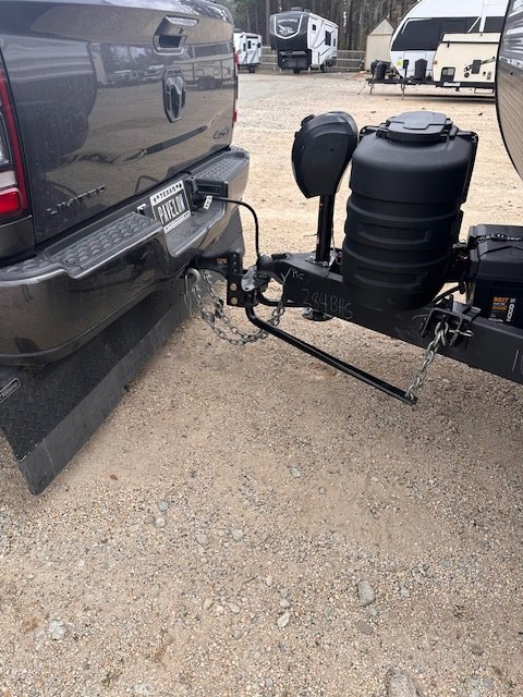 Weight distribution hitch with full-width rock guard to protect your travel trailer